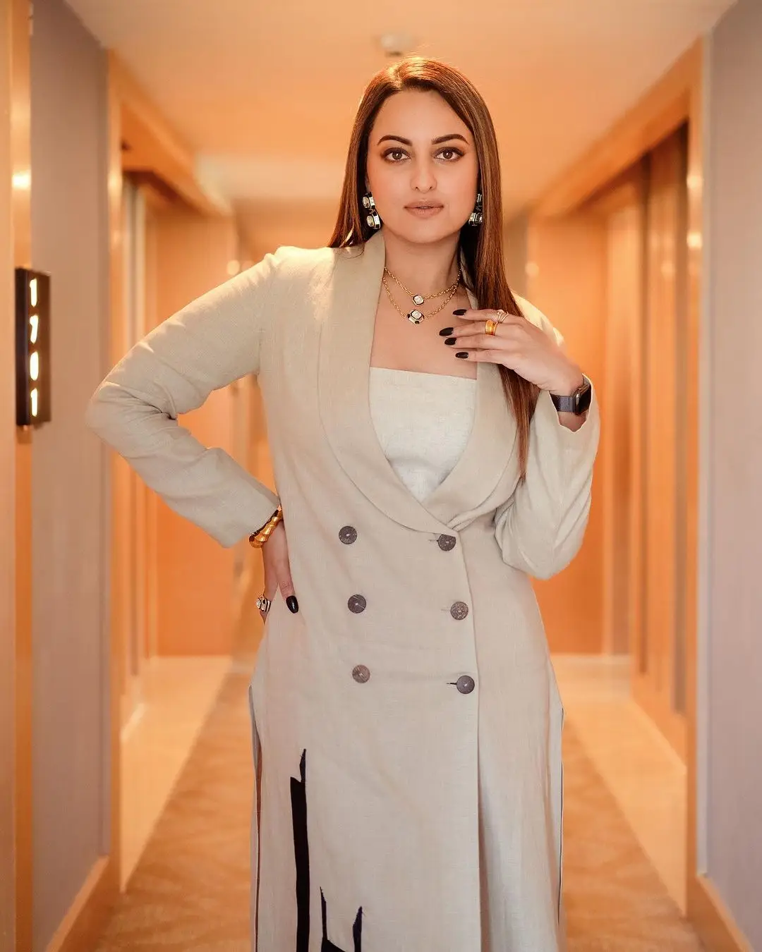 Sonakshi Sinha Wearing Beautiful White Gown Long Hair